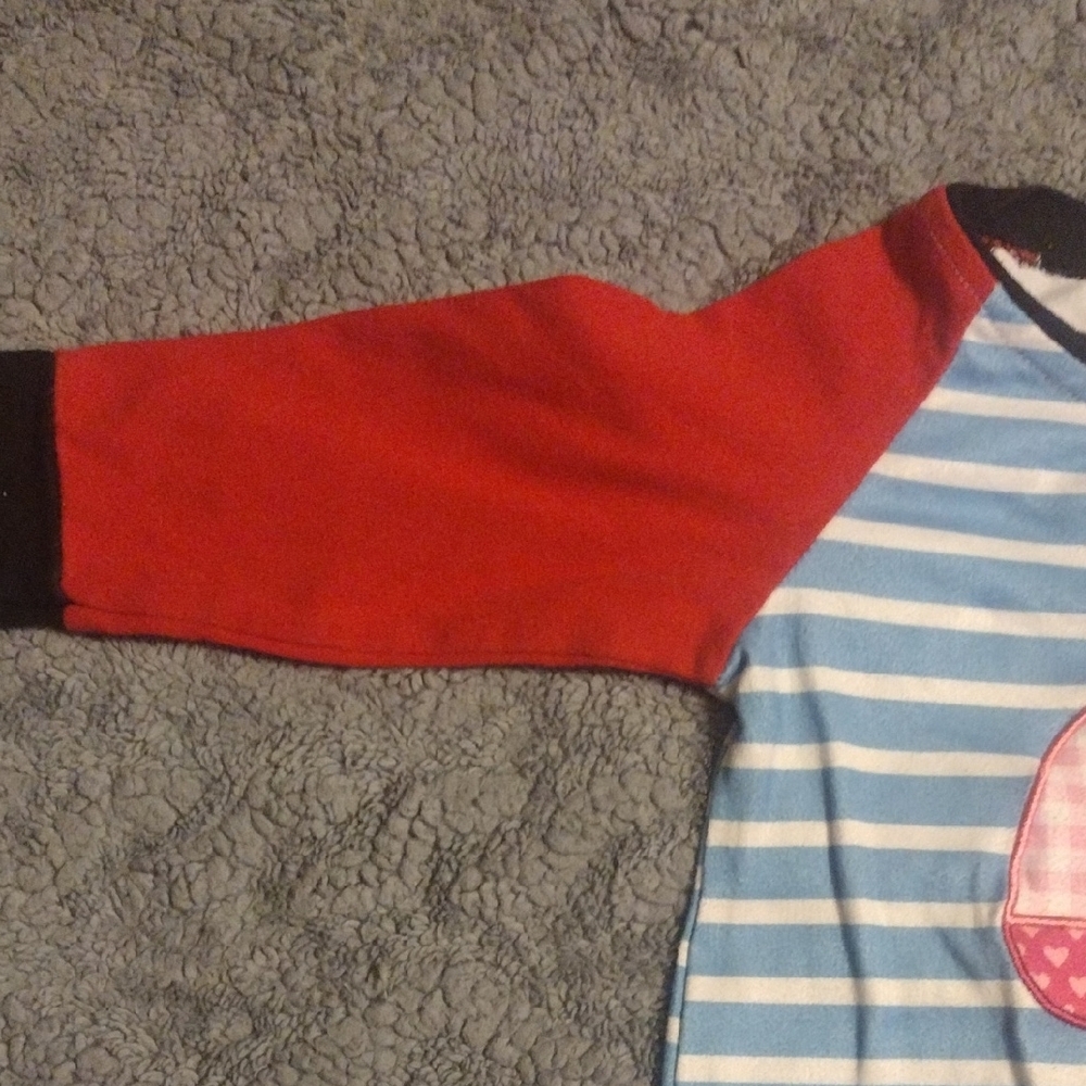 Striped Blue & White Caravan Appliqué Footie with Red Raglan Sleeves - Picture 5 of 10